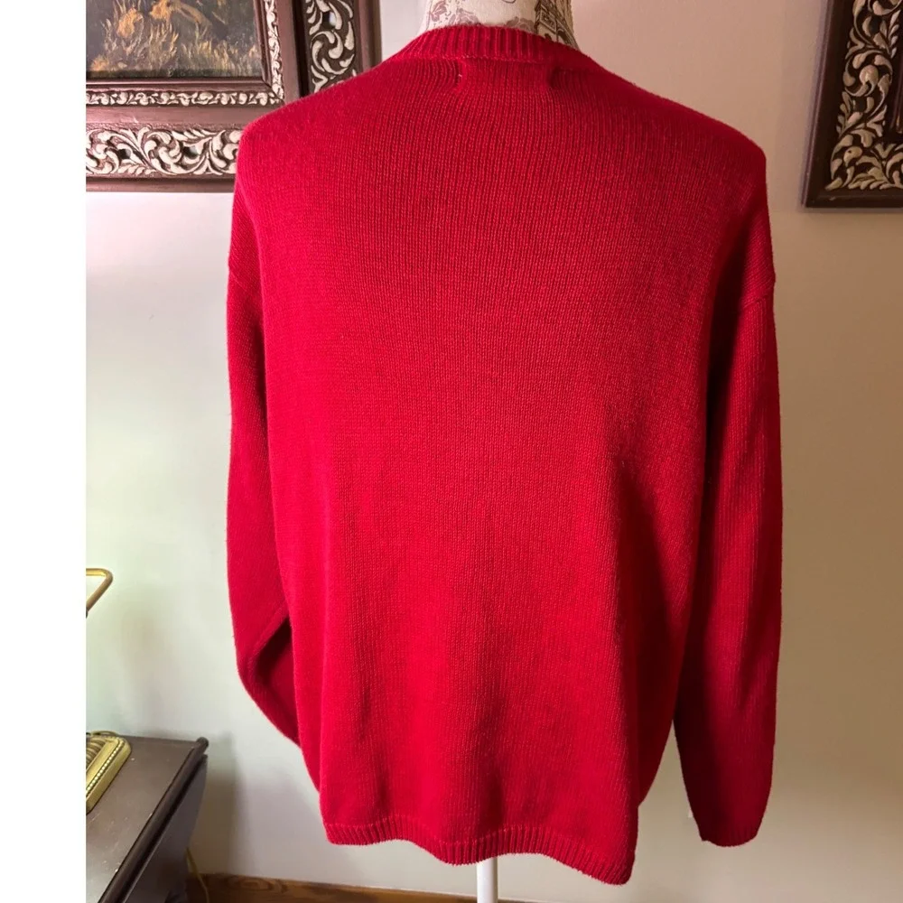 Vintage Cottagecore Red Christmas Snowman Tree Sweater‎ Women 14/16 Cardigan